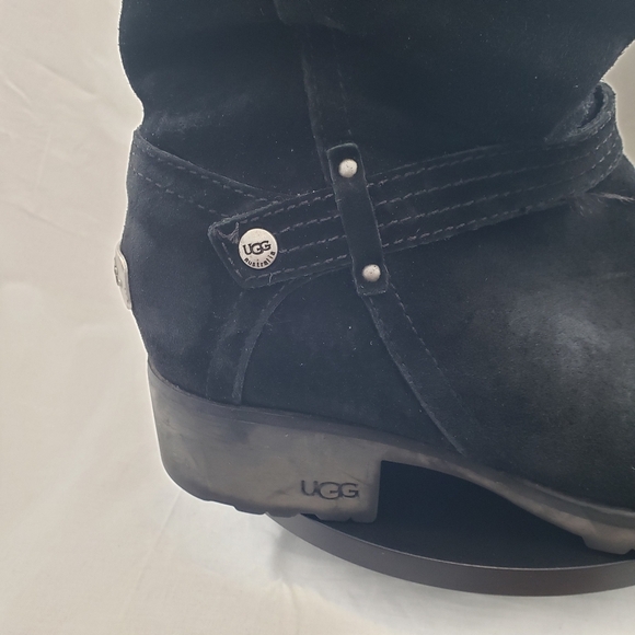 UGG Jillian Shearling Lined Black Suede Riding Winter Side Zip Boots Size 7 - Picture 3 of 15